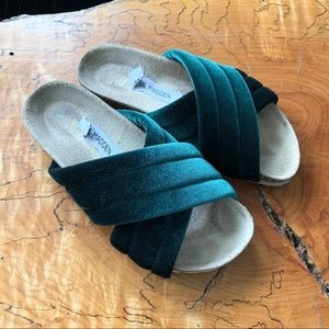 Steve Madden Green Velvet Slides